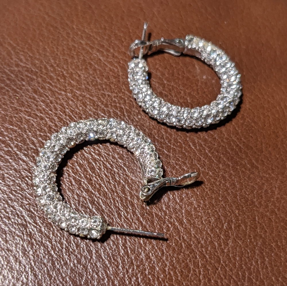 Silver CZ Pave Hoop Earrings